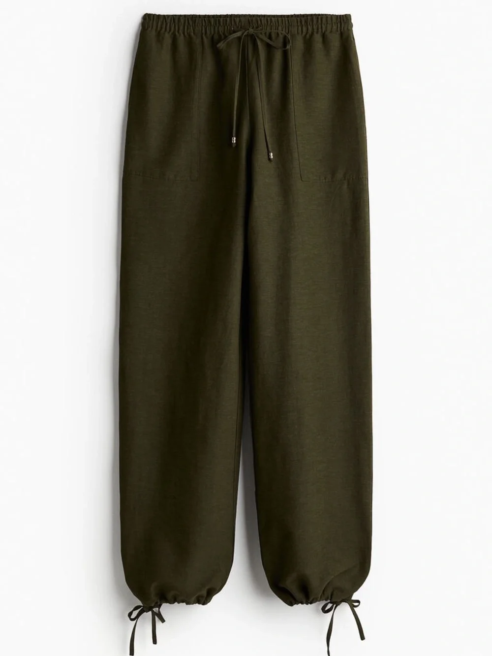 NWOT Women's S H&M Linen-Blend Pull-On Pants Dark Khaki Green